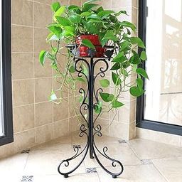 Kundi Indoor Outdoor Wrought Iron Stand – Tall Metal Flower Holder (11.4 x 9.6 x 24.4 inches, White, Single Black Pot)-image-67