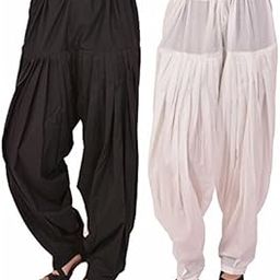 Cotton Combo Of Womens Readymade Black&White Casual Style Patiala Pant,Free Size-image-23