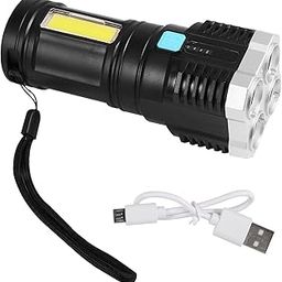 Draventa Multifunctional Strong 4 LED Torch Light, Portable Rechargeable Flashlight Long Distance Beam Range 800 Lumens COB Light 4 Mode Emergency for Hiking, Walking, Camping (4 LED Torch)-27