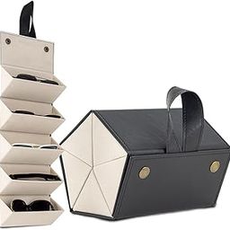 Sunglasses Travel Organizer Case - Foldable 5 Slots glasses case, PU Leather Hanging Eyeglasses Storage Box-image-99