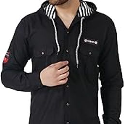 Men's Tailored Fit Cotton Blend Shirt for Man with Hoodie - Casual Long Sleeve Shirt with Pockets - Patch Detail for Stylish Look, Classic, Stylish, Comfortable, Summer Shirt-image-94