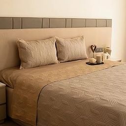Enera Prime Magnolia Sand & Beige Color Bedspread Set, Quilted Design with Matching Pillow Covers, Soft and Durable Fabric Season Comfort | Dohar | Blanket | Comforter Set-image-94