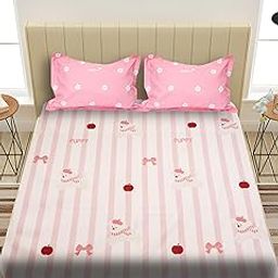 KIDOOS Baby Pink Apple & Puppy 300 TC Ultra-Soft Cotton Blend King Size Double BEDSHEET with Pillow Covers-image-8