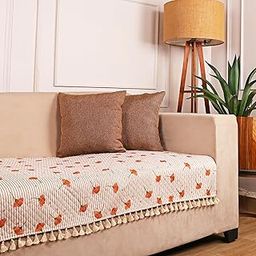 STITCHNEST 3 Seater Printed Quilted Velvet Sofa Slip Cover Protector with Tassels-image-11