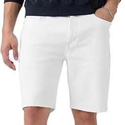 Denim Shorts: Ivory White Men and Boys Buttoned Solid Knee Length Cotton Blend Denim Shorts-image-84