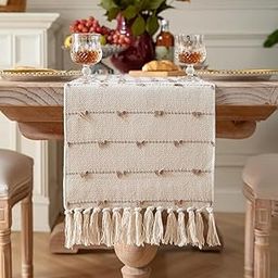 ALSTONIA Luxurious 100% Natural Pure Cotton Luxurious Handmade Table Runner with Tassels for 6 Seater Dining Table Self Designer Pattern (14 x 72 inches)-Pack of 1 (Beige & White)-image-54