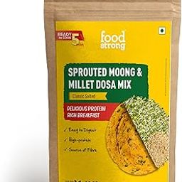 Foodstrong Sprouted Moong Instant Chilla/Dosa Mix with the Goodness of Millets, Healthy Delicious Breakfast, 22 g Protein, 5 g Fibre, Easy to Digest, 150 g (Classic Salted)-image-53