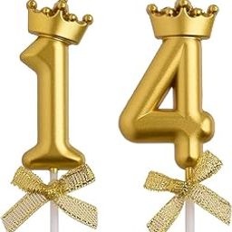 Party Port Shiny Gold Number 14 Crown Candle for 1st Birthday or Anniversary Celebration (2.36 Inch,Pack of 2)-image-14