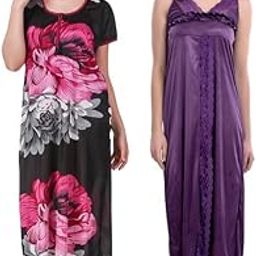 New Satin Designcolor Nightdress Nighty for Women & Girls- Pack of 2-image-79