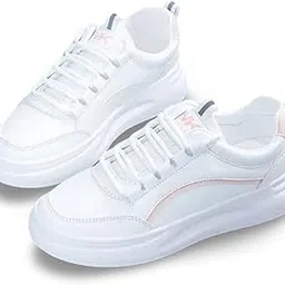 ezdezario Women & Girls White Stylish Design Lace-up Lightweight and Comfortable Shoes for Parties, as Well as Gym Casual Sports Sneakers Shoes-picture-44