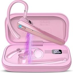 Bluetooth Headset V5.3, Wireless Earpiece with Dual ENC Noise Canceling Mic, 120H Hand-Free Talk Single-Ear Bluetooth Earpiece with LED Display, IP7 Waterproof Headphones for Trucker/Business, Pink-37