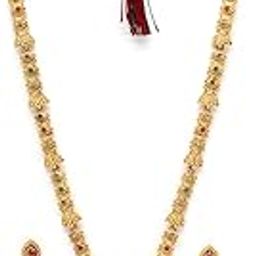 Classic Traditional Gold Plated With Matte Finish Peacock Shaped Long Necklace Set & Jhumka/Jhumki Earring Jewellery For Women|NS107091-image-26