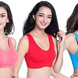Women's Cotton Non-Padded Wire Free Sports Bra-Pack of 3(Multicolour_Free Size_dream nd)-image-15