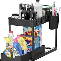 ASHTISHEN 2- Tier Under Sink Storage Organizer for Kitchen & Bathroom Slim Organizer Bins Rack/Pullout Cabinet Organize/Durable Plastic Square Design/Multi-purpose Storage Shelf Kitchen (Pack Of 1-image-10