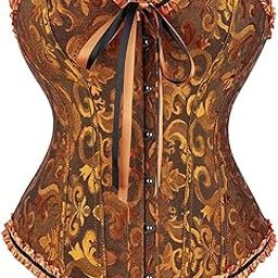 Generic® Women's Corsets Lace Up Boned Overbust Corset Bustier Lingerie Satin Floral Bustier Bodyshaper Top | BlackGold | 6XL-image-47