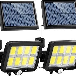 LANSOW Solar Motion Sensor Light Outdoor,320 Bright Cob LED,16.4Ft Cable,3 Working Mode,Adjustable Solar Panel,Wired Solar Powered Security Flood Lights For Indoor Use,Wall,Yard,Garage,Garden(2 Set)-31