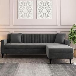 FURNY Averron 4 Seater Fabric 3 Seater & Ottoman, 4 Seating Sofa Set (Dark Grey Color)-17