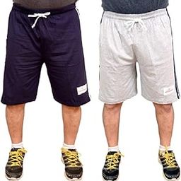 Men's I Boys Plain Relaxed Fit Cotton/Hosiery Barmuda/Shorts/Nikar - Pack of 2 1 Blue +-image-97