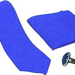Blue Floral Italian Silk Tie, Pocket Square & Matching Cufflink Gift Set for Men – 2.75" Slim Necktie, 10x10 Handkerchief, Brass Cufflinks – Elegant Formal Accessories in Wooden Gift Box-image-25