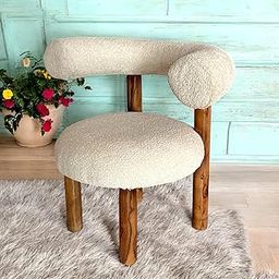 SB Artisan Westfield Sheesham Wood Mid Century Relaxing Chair/Lounge Chair in Off White Soft Boucle Fabric Upholstery for Living Room | Drawing Room | Bedroom | Hallway | Home | Dining Room | Café-image-16