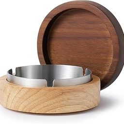 MORii® Ember - Wooden Ashtray with Lid for Smokers |Metal Liner Ash Tray |Windproof |Durable |Easy to Clean|Ashtrays| Patio, Office & Home (Natural | Walnut | Nickel, Large)-image-30