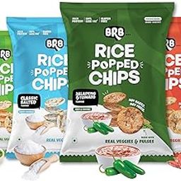 BRB Rice Popped Chips | Real Good with Real Veggies | Not Baked, Not Fried | Crunchiest & Tastiest Snacks | 4 Flavours - Classic Salted, Pudina Punch, Peri Peri, and Jalapeno & Tomato | High Protein | Source of Fiber | Gluten-Free | Low Fat | Assorted Pack | 4 Packs X 48 Grams-image-72