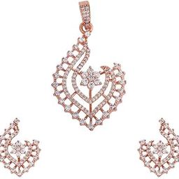 Fashion Jewellery White Rose Gold Plated Zircon Pendant Set - 413350-image-44