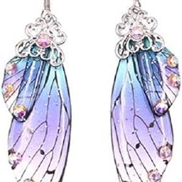 Multicolored Butterfly Wing Hook Earrings Elegant Acrylic Insect Drop Earrings Crystal Dragonfly Wing Earrings for Women Jewelry(Blue), Metal-image-69