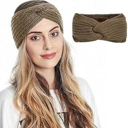 Winter Knit Crochet Turban Headband for Women Warm Bulky Crocheted Headwrap Ear Warmer Winter Accessories (Khaki)-image-28