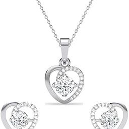 925 Sterling Silver Zola Heart Pendant Earrings Chain Necklace Jewellery Set | Platinum Plated, Swiss Zirconia |Gift for Women and Girls-image-89