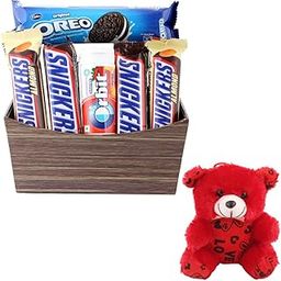 SFU E Com Crearmy Almond Chocolate With Orbit Mixed Fruit Chewing Gum Hamper | Valentine Teddy Bear With Chocolate Combo | Valentine Chocolate Hamper | 996-95