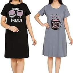 RR Trading Combo Printed Long top Cotton Blend Printed Round Neck Half Sleeve T-Shirts for Women Daily Casual Night Wear| Dress in Knee Length | Long Top | Midi Dress |Pack of 2 |-image-77