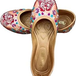 Traditional Embroidered Punjabi Jutti Flats, Multicolour Ballet Style with Red Motifs, Round Toe Casual Ethnic Shoes for Women-image-1