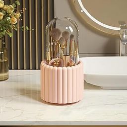 INSIME 360 Rotating Makeup brush holder with lid | Make up brush holder cosmetic organizer | Makeup brush box stand rotating organiser, 7- Slot brush holder makeup - Dustproof & Waterproof-image-48