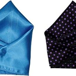 Men’s Pocket Square Combo – Light Blue Satin & Black with Purple Polka Dot Handkerchief Set-image-39