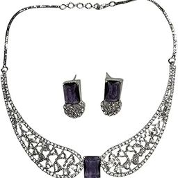 Elegant Diva Inspire White & Purple AD Stone Necklace Set Matching Earrings for Women Jewellery for Festive Wedding & Evening Look-image-67