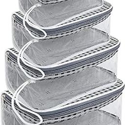 SNDIA Set of 4 Multipurpose Transparent Travel Accessories Pouch, Women Makeup Organizer Pouch, Comfortable and Trendy to Store While Travelling (Grey & Black Checks, 22.5 x 12 x 10 cm)-10