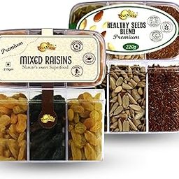 NutNuss Healthy Seeds blend and Mixed Raisins Combo Pack| Mix of Pumpkin Seeds+Flax Seeds +Sunflower seeds and Mix of Golden,Black and Green Raisins| 430 G| Healthy Snack Combo-image-73