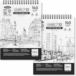 Anupam SketchO Sketch Book A5 Top Spiral Bound Sketchpad Acid Free Paper 140 GSM for Artists, Professional (50 Sheets, 100 Pages) (Pack of 2)-6