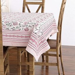 BLOCKS OF INDIA Hand Block/Batik Printed Cotton Rectangular Table Cloth for 6 Seater Dining Table (60 Inch X 90 Inch, Pink Kalamkari, Pack of 1)-29