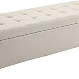 BLACK OAK Wood Elmfield Upholstered Storage Bench 2 Seater Sofa Couch Poufffe Ottoman (Beige)-image-47