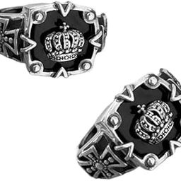 National (2 Pcs Unisex Stainless Steel Silver Color Openable/Adjustable Size Funky King Crown Ring Cross Black Enamel/Aesthetic Ring Thumb Finger Ring For Boy's And Men's-image-12