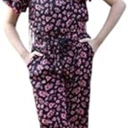 Fairy Creation Floral Print Jumpsuit for Girls Half Sleeves Black with Pink Pattern Casual Wear Kids Jumpsuits Girls Western Dresses-picture-33