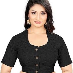 RR Creation Women's Pure Cotton Blouse with U-Neck & Short Sleeve, Readymade Saree Blouse for Girls & Women, Solid Stretchable Comfy Stylish Ethnic Design - Sizes: 32/34/ 36/38/ 40/42-image-75