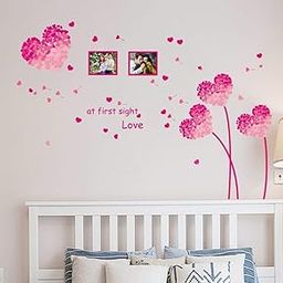 Decals Design 'Heart Shaped Flowers with Blowing Petals' Wall Decal (PVC Vinyl, 70 cm x 50 cm x 70 cm, Multicolour)-0