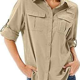 Women's UPF 50 Long Sleeve UV Sun Protection Safari Shirts Outdoor Quick Dry Fishing Hiking Travel Shirts-image-66