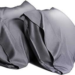 Mush Bamboo Pillow Cover Set of 2 | 100% Bamboo Pillow Cover for Hair and Skin | Breathable, Silky Soft and Cooling Envelope Pillowcases for Hot Sleepers & Night Sweats | 17"x27" (Dark Grey, King)-image-18