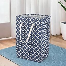 Kuber Industries 75 LTR Canvas Large Laundry Basket for Cloth with Handles | Multipurpose Clothes Storage Basket for Men, Women & Kids | Star Print - Royal Blue-33