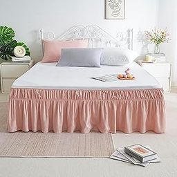 AYASW Bed Skirt-16 Inch Drop Dust Ruffle Three Fabric Sides Wrap Around Ruffled (Queen/King, Pink)-32