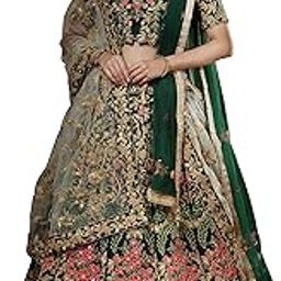 Women's Bridal Collection Wedding Taffeta Silk Lehenga Choli with Dupatta(Green, Free Size)-picture-8